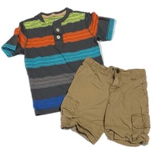 Striped Kids Shirt & Kaiki Shorts - Size 5-6 -‎ 4204 Boys